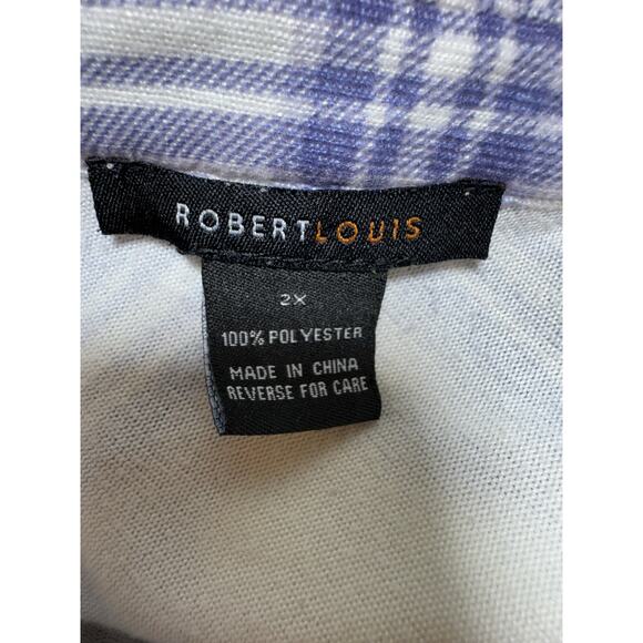 Robert Louis 2X Button Front Shirt Plus Size Lavender Plaid Roll Tab - Picture 3 of 7